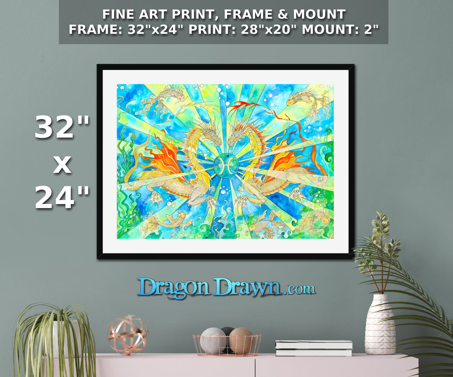 Dragons of Astrologica - Pisces Framed & Mounted Print