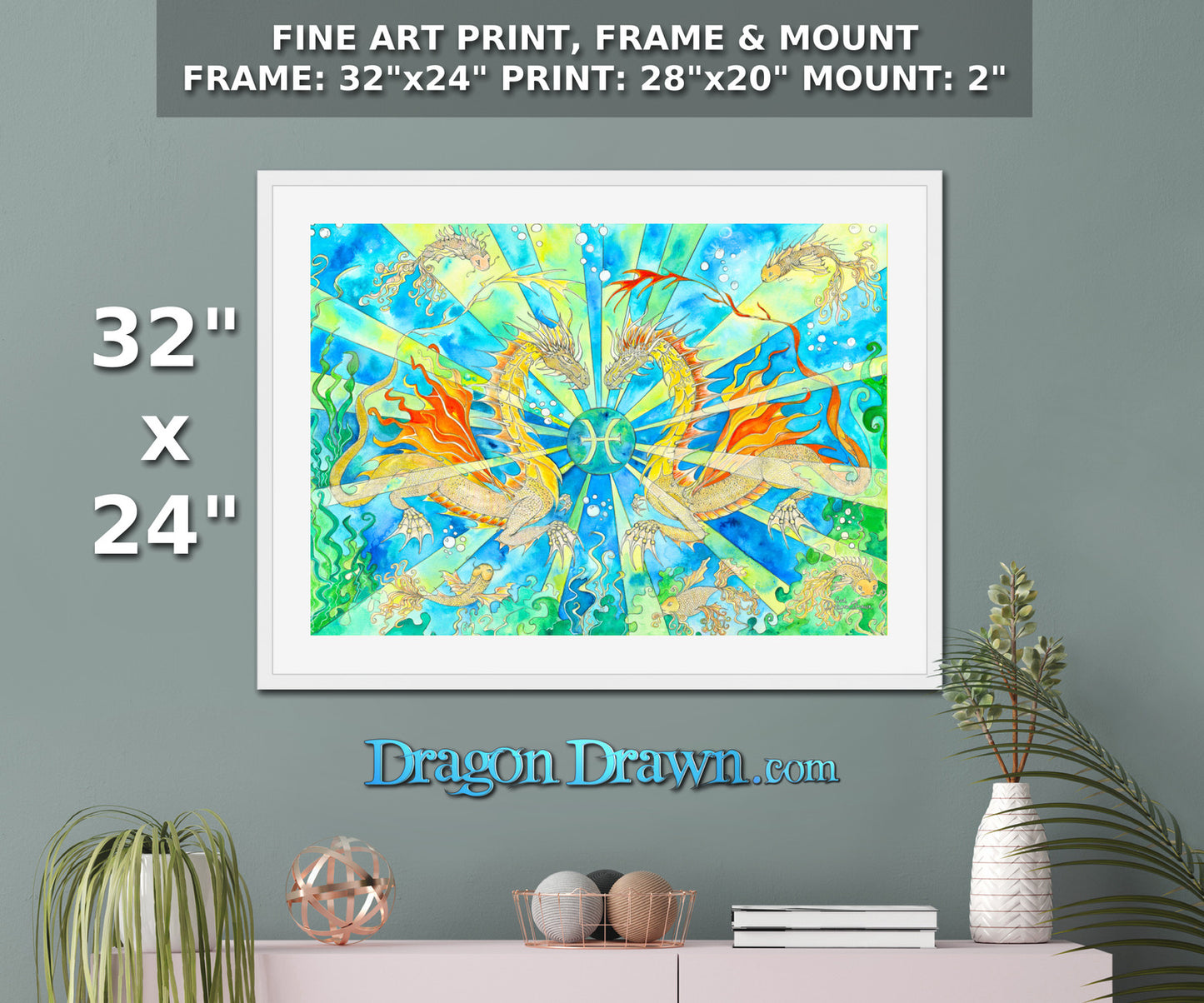 Dragons of Astrologica - Pisces Framed & Mounted Print