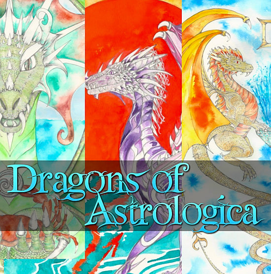 DragonDrawn collection of astrological dragons representing each sign of the zodiac. Hand crafted from paints, pens and pencils to paper